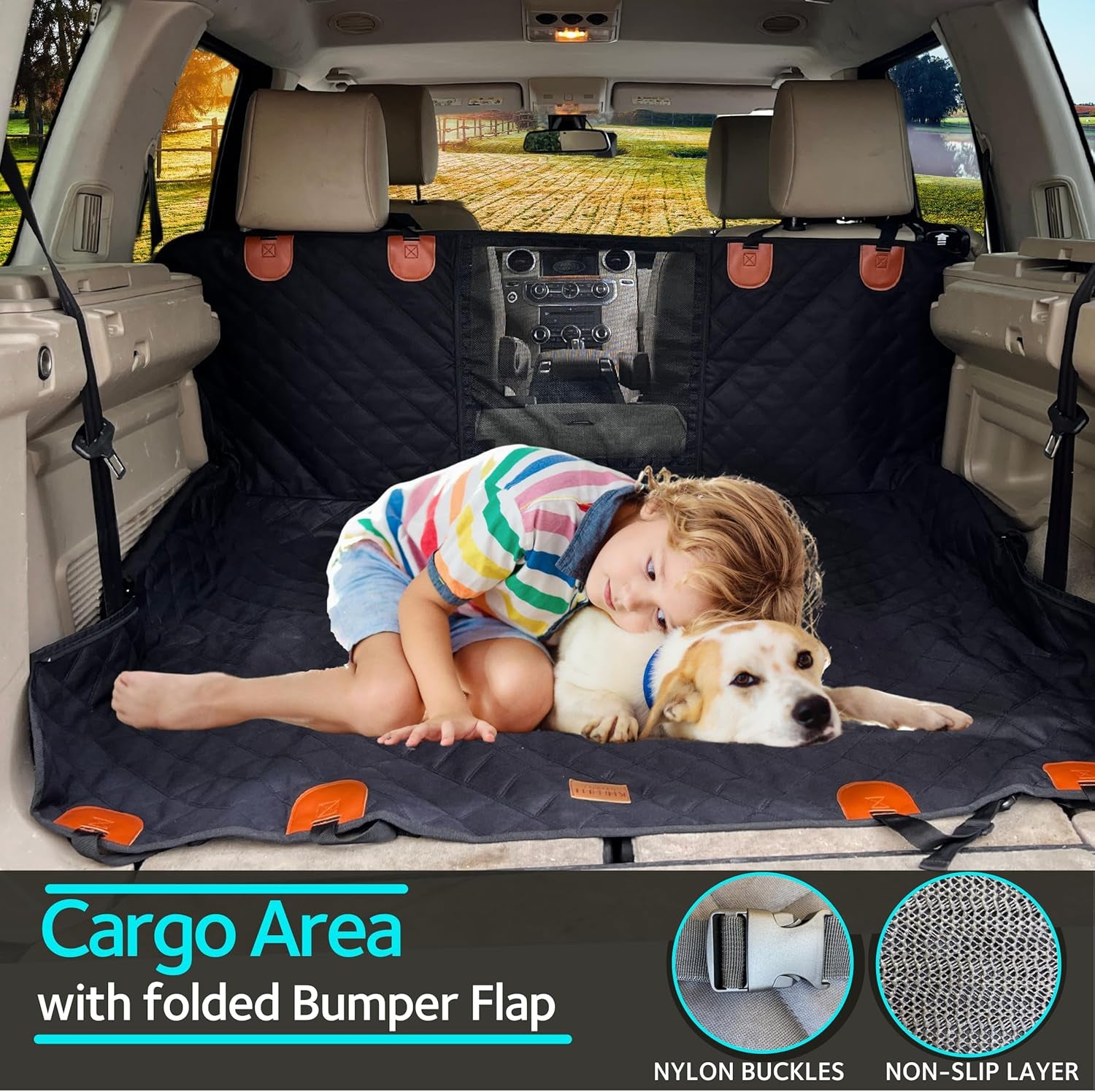 Dog Car Seat Cover - 100% Waterproof Hammock with Mesh Window, Scratchproof, Durable (Black, Standard (54" W X 58" L))