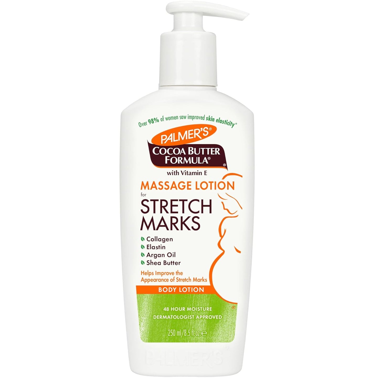 Cocoa Butter Formula Massage Lotion for Stretch Marks, Pregnancy Skin Care, Belly Cream with Collagen, Elastin, Argan Oil and Shea Butter, 8.5 Ounces