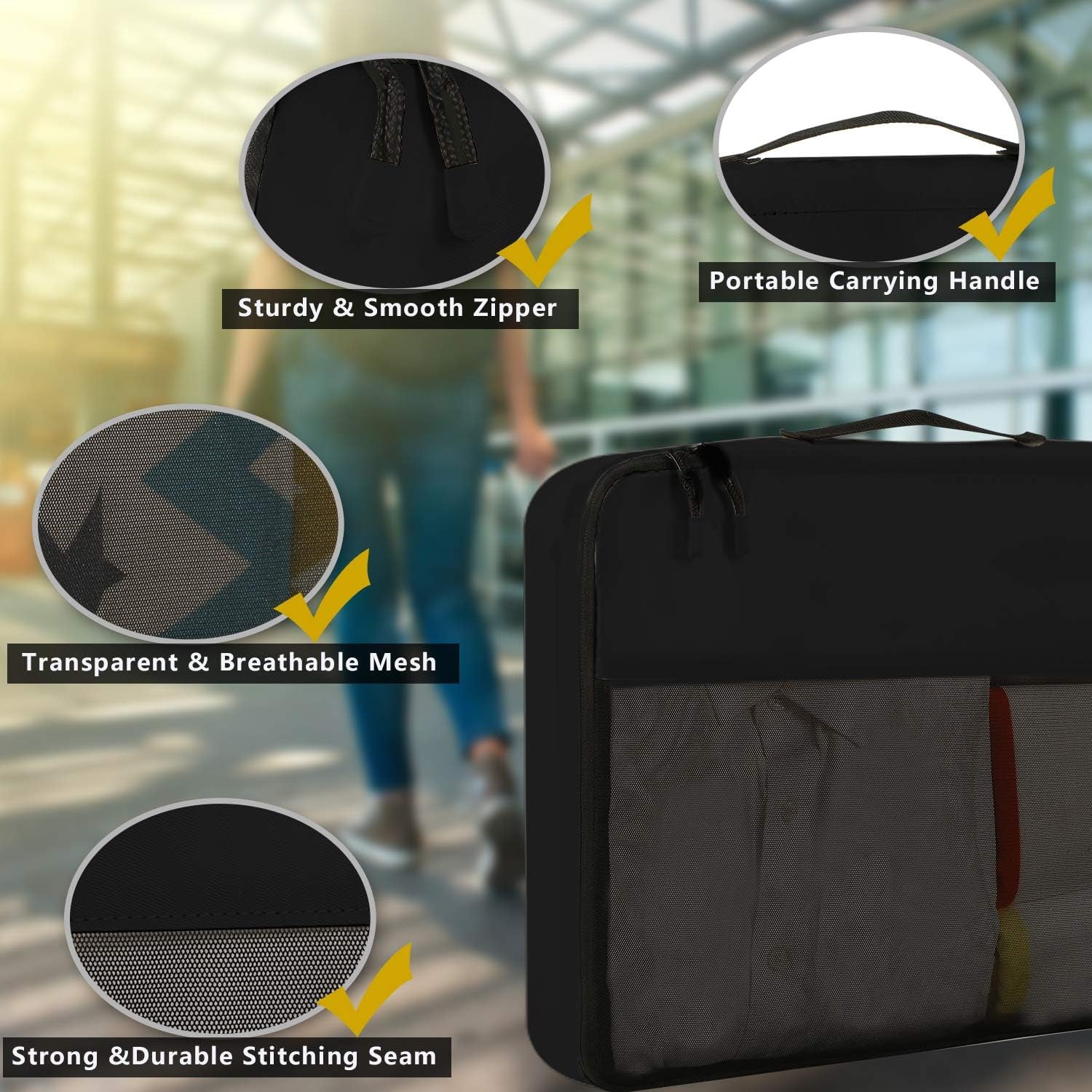 6 Set / 8 Set Packing Cubes Luggage Packing Organizers for Travel Accessories (6 Set Black)
