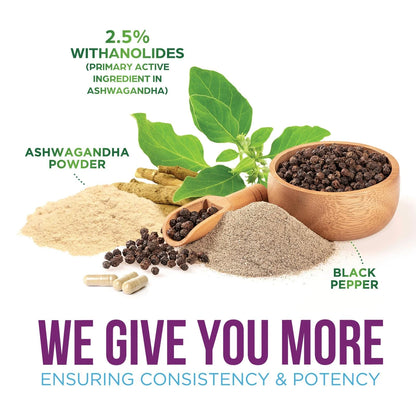 Ashwagandha Supplements 2100Mg - 3X Strength Ashwagandha Powder & Root Extract with Black Pepper for Max Absorption, Antioxidant Supplements for Women & Men, Vegan, Bottled in USA - 60 Capsules